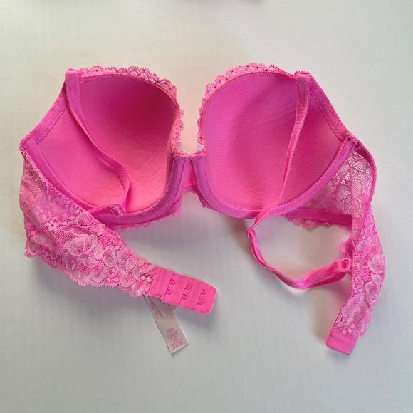 Victoria's Secret Retro Dream Angels Demi Bra 34C Shimmer Lace Neon Coral Pink - Picture 11 of 12